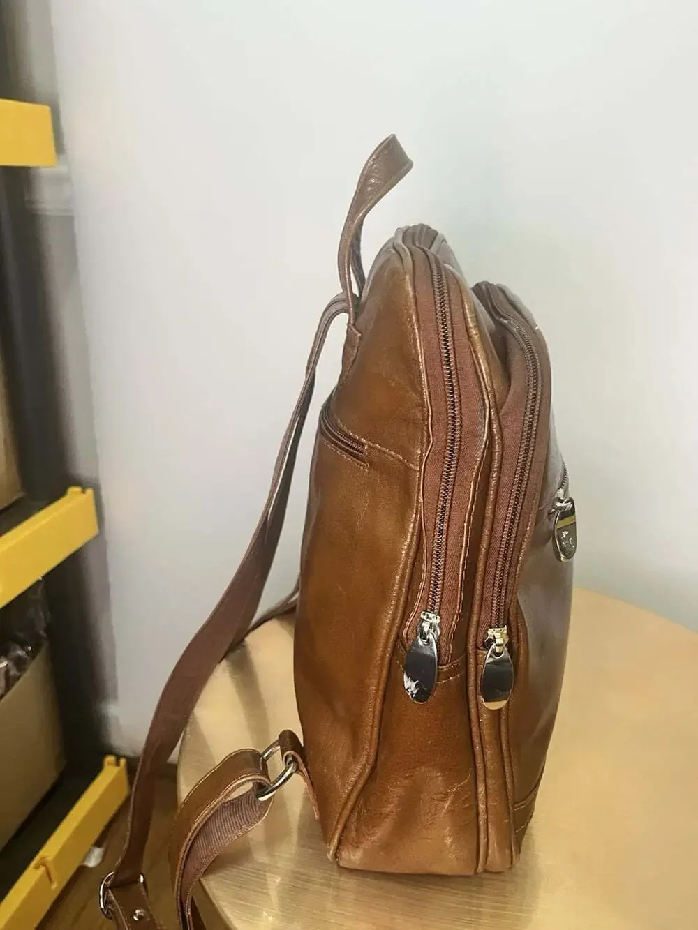 Ashwood Polished Brown Genuine Leather Backpack Cognac Stag Logo Pockets Travel